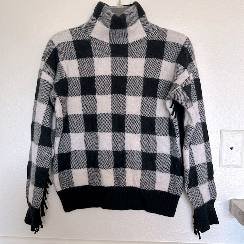 LAUREN RALPH LAUREN buffalo plaid fringe sweater